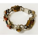 VINTAGE SILVER & AGATE & SEMI PRECIOUS STONE BRACELET