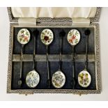 SILVER & ENAMEL TEASPOONS IN A CASE