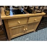 SOLID OAK SIDEBOARD WITH 2 MARBLE SQUARE TOPS