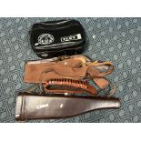 LEATHER GUN CASE & ELEY BAG & OTHER GUN ITEMS