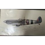 SIGNED PRINT OF EARLY PLANE A/F - WATER DAMAGED