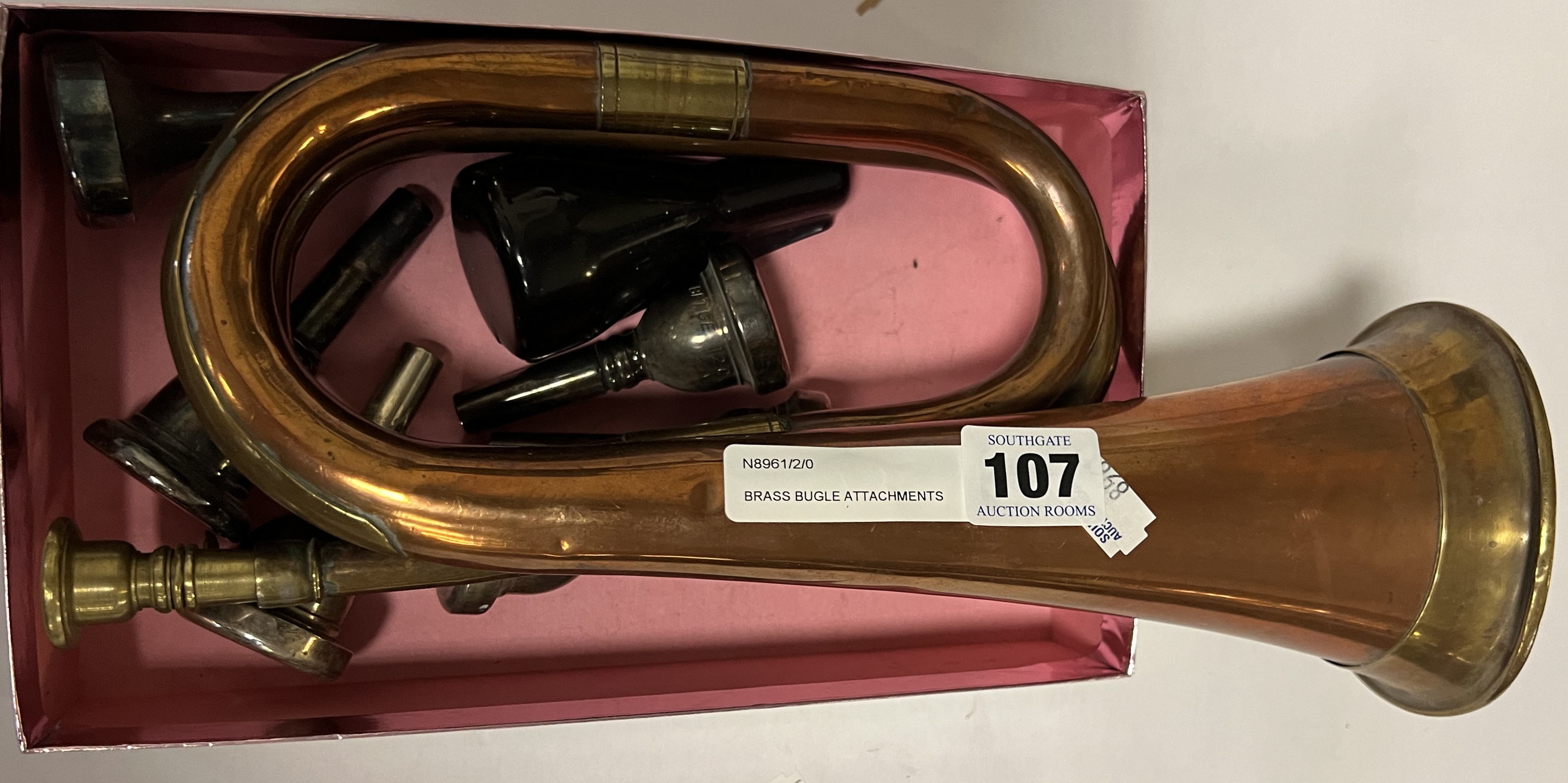 BRASS BUGLE AND ATTACHMENTS