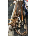 COLLECTION OF WALKING STICKS & CANES INCL. SILVER TOPPED / BANDED WITH AN AFRICAN EBONY STICK