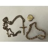 9CT GOLD CHAIN WITH 9CT GOLD CROSS WITH LADIES WATCH & CHAIN ALL HALLMARKED 25G APPROX