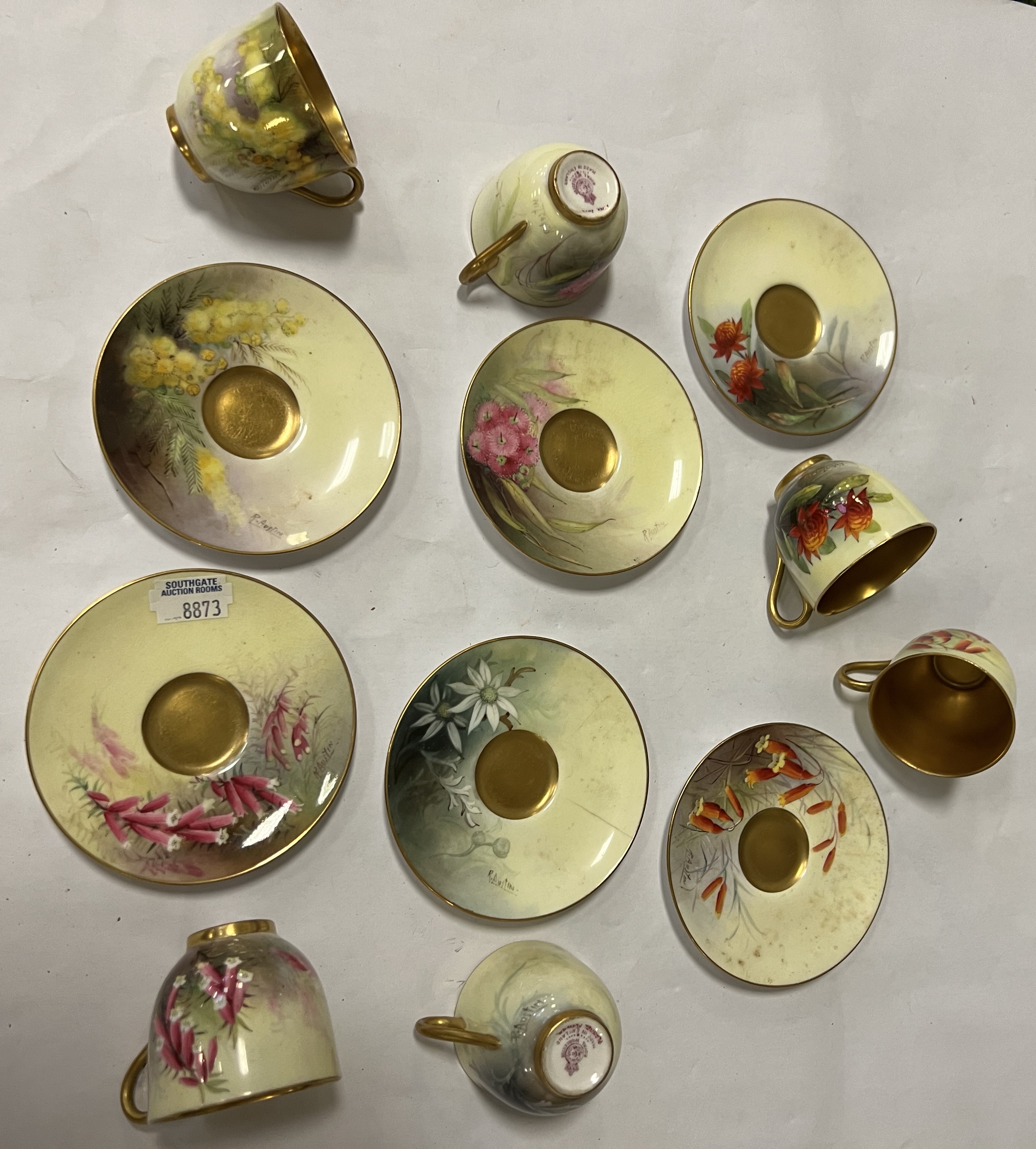 6 ROYAL WORSCESTER CUPS & SAUCERS - HANDPAINTED & SIGNED BY P. AUSTIN ''FLORAL DESIGN'' - Image 2 of 3