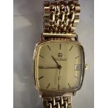9CT GOLD BOODLES GENTS WATCH WITH ROLLED GOLD STRAP - WORKING