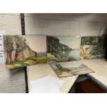 FOUR WATERCOLOURS ON BOARD OF COUNTRY SCENES BY PAUL VICTOR BIGET - FRENCH ARTIST