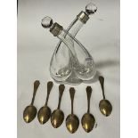 SIX STERLING SILVER SPOONS & STERLING SILVER CRUET