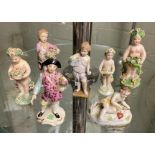 A GROUP OF SEVEN SMALL EUROPEAN & STAFFORDSHIRE PORCELAIN FIGURES 18/19C A/F