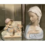 LLADRO BOY WITH SUITCASE & LLADRO FEMALE BUST - 22 CMS (H)