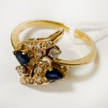 18CT GOLD (TESTED) SAPPHIRE & DIAMOND RING - SIZE L/M 3.4 GRAMS APPROX