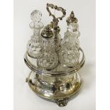 SILVER CRUET SET - INSCRIBED ''HERBERT & MAUD COTTS'' 26CMS (H) APPROX