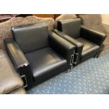 TWO BLACK LEATHER & CHROME LE COVBUSIER ARMCHAIRS