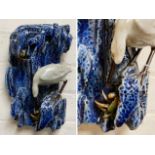 CHINESE GUANGDONG CERAMIC WARE WALL POCKET (BLUE) DEPICTING STORK HUNTING CRABS - 28 CMS (H)