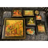 8 PIECES - RUSSIAN PAINTED LACQUERED BOXES
