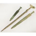 THREE MIDDLE EAST BRONZE SWORDS & DAGGERS