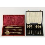 CASED SET OF SPOONS & SILVER HANDLED CUTLERY