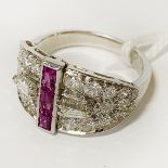 18CT WHITE GOLD (TESTED) RUBY & DIAMOND RING - SIZE M 5.1 GRAMS APPROX