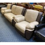 SCS JACKSON 2 SEATER & 2 CHAIRS IN TWO TONE TAN & BROWN LEATHER