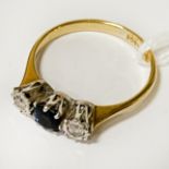18CT GOLD DIAMOND & SAPPHIRE RING - SIZE K/L 2.3 GRAMS APPROX