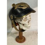 REPLICA SKULL WITH WW1 HELMET ON STAND