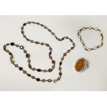 SILVER GEMSTONE NECKLACE, BRACELET & RING ALL SET HAS GEMSTONES