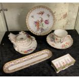 5 DRESDEN PORCELAIN ITEMS & A DECORATIVE GERMAN INKWELL