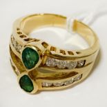18CT GOLD EMERALD & DIAMOND RING - SIZE N 7.3 GRAMS APPROX
