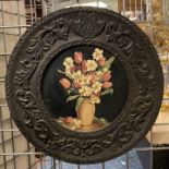 HAND CARVED PICTURE FRAME WITH OIL ON BOARD STILL LIFE (1903) ON FRAME (45 X 45 FRAME) - SIGNED