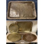 COLLECTION OF 5 BRASS/COPPER TRAYS FROM PERSIA TO INCLUDE KINGS OF PERSIA