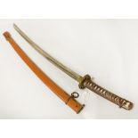 JAPANESE SAMURAI SWORD IN METAL CASE - BLADE MARKED - BLADE 70CM