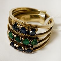 9CT GOLD EMERALD & SAPPHIRE RING - SIZE M 5.9 GRAMS APPROX