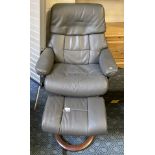 LEATHER RECLINING CHAIR & STOOL