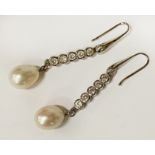 STERLING SILVER LONG SOUTH SEA PEARL DROP HOOK EARRINGS