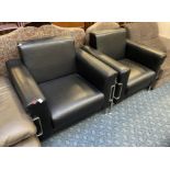 TWO BLACK LEATHER & CHROME LE COVBUSIER ARMCHAIRS