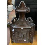 CARVED OAK CORNER CABINET (WITH KEY)