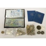 QTY OF MONEY INCLUDING 999 SILVER COIN & CARTWEEL PENNY