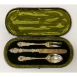 BOXED HM SILVER KNIFE, FORK & SPOON 126 GRAMS