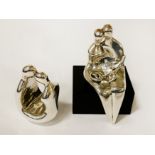 2 X 925 STERLING SILVER SCULPTURES D. JARON ''FAMILY'' & ''YOUNG COUPLES FLOWER'' ON STAND 8OZS