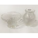 LALIQUE BON BON DISH WITH LALIQUE VASE - VASE A/F 12CM (H) APPROX