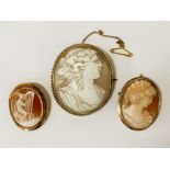 2 X 18CT CAMEOS & 1 X GOLD CAMEO - TESTED