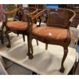 PAIR OF TUB CHAIRS WITH RATTAN SEATS