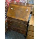 WALNUT & MAHOGANY BUREAU WITH STAND A/F