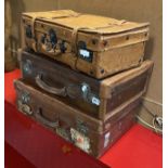 3 OLD LEATHER SUITCASES