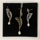 STERLING SILVER BUTTERFLY SET PENDANT EARRING & CHAIN