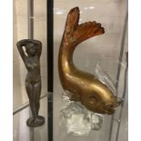 EARLY MURANO GLASS FISH, BRONZE FIGURE 25CMS X 18CMS APPROX