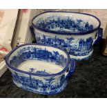 PAIR OF BLUE & WHITE FOOTBATHS