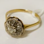 18CT GOLD & DIAMOND CLUSTER RING SIZE P 3.1 GRAMS APPROX