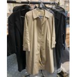 2 WOMENS BURBERRY TRENCH/MAC COATS - 1 WITH WOOL INSERT SIZE 14 LONG & SIZE 16 WITH GENTS YVES SAINT