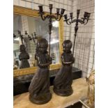 PAIR OF LARGE BRONZE ARAB BOY CANDELABRA 78CMS (H) APPROX INCLUDING CANDELABRAS